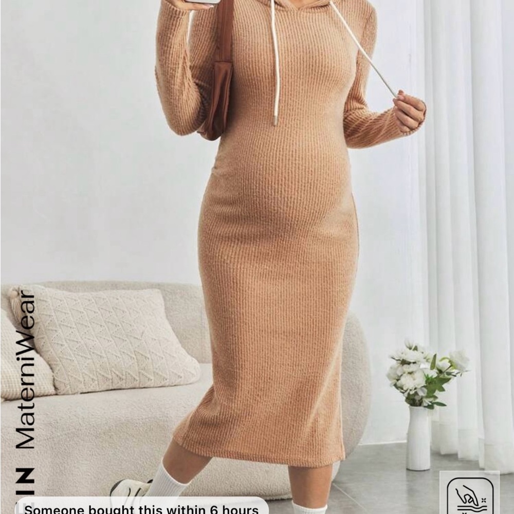 SHEIN Long Sleeve Knit Dress - Camel